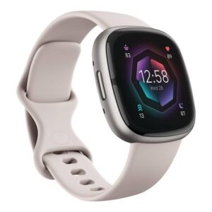 Fitbit Sense Smartwatch i Platin Aluminium med Hvid Bånd